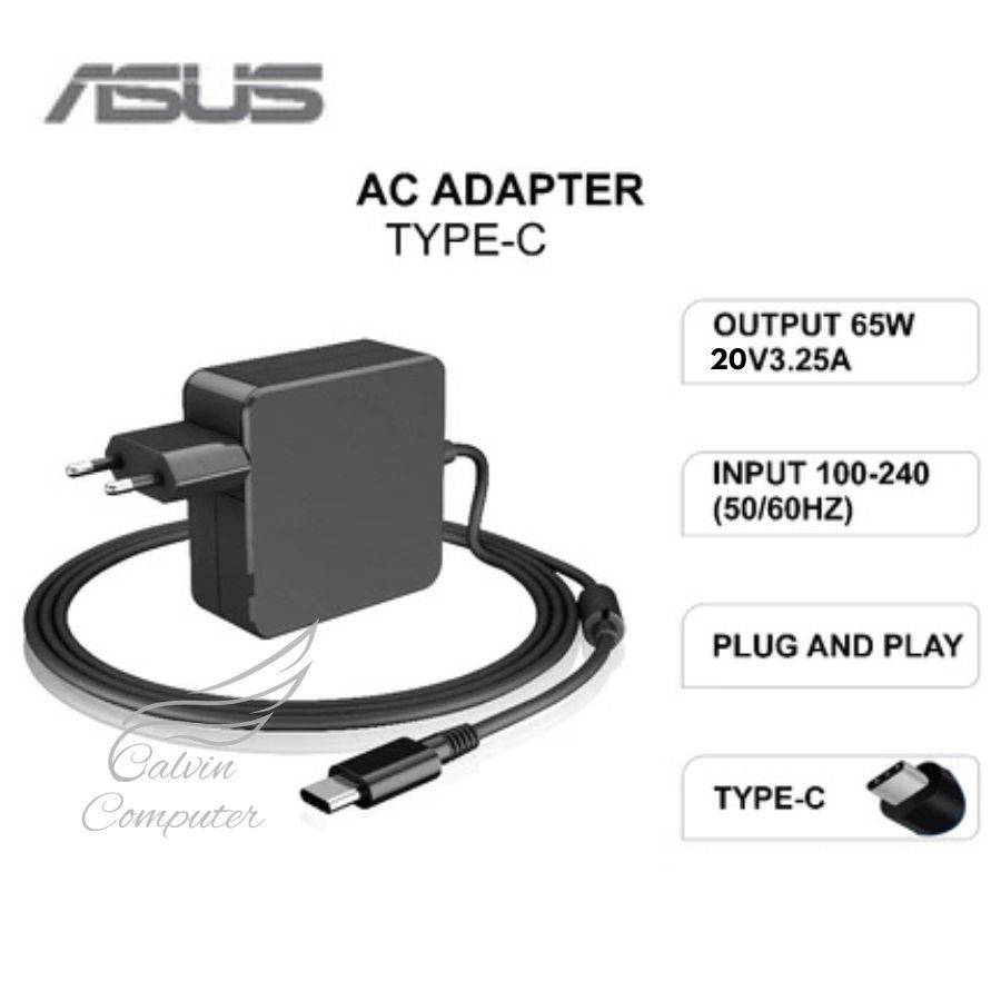 ASUS ZenBook 20V 3.25A 65W USB Type C แล็ปท็อปอะแดปเตอร์ชาร์จ/Original ASUS ZenBook แล็ปท็อป 20V 3.2