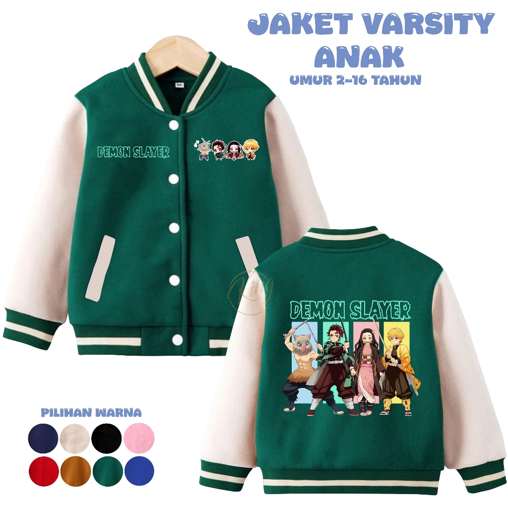 KING - เสื้อแจ็คเก็ตเบสบอล Demon Slayer Varsity สําหรับเด็ก 2-16 ปี - เสื้อแจ็คเก็ตเด็กชายและเด็กหญิง