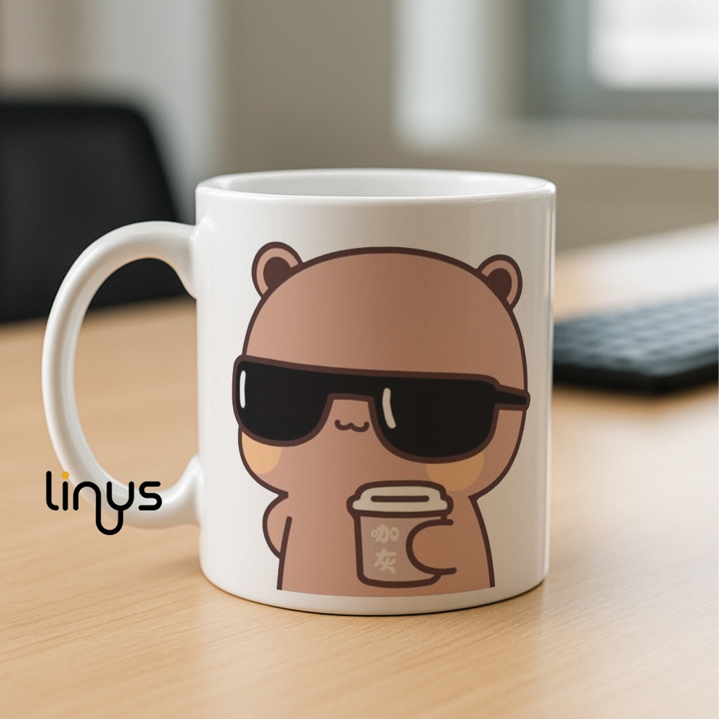Bubu Dudu Cool Bear พร้อมแว่นกันแดดแก้วการ์ตูนตลกถ้วยกาแฟของขวัญของที่ระลึกคอลเลกชันแก้ว
