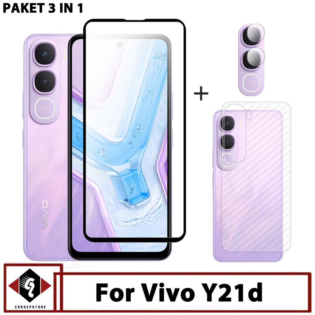 LAYAR 3 IN 1 แพ็คเกจกระจกนิรภัยสําหรับกล้อง Vivo Y21d ฟรีกระจกนิรภัยและ Garskin