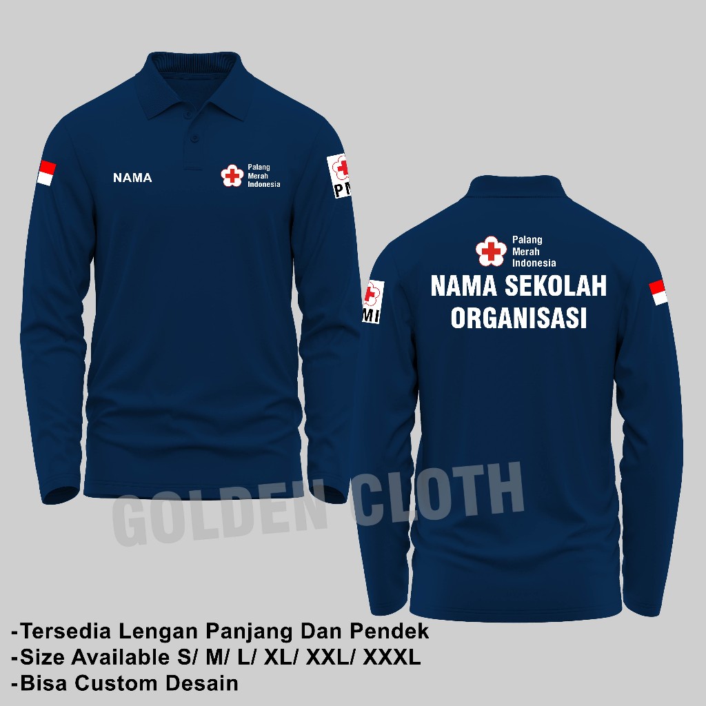 KATUN MERAH อินโดนีเซีย Red Cross PMI เสื้อยืดคอปกชื่อที่กําหนดเองแขนยาว lacoste วัสดุผ้าฝ้าย