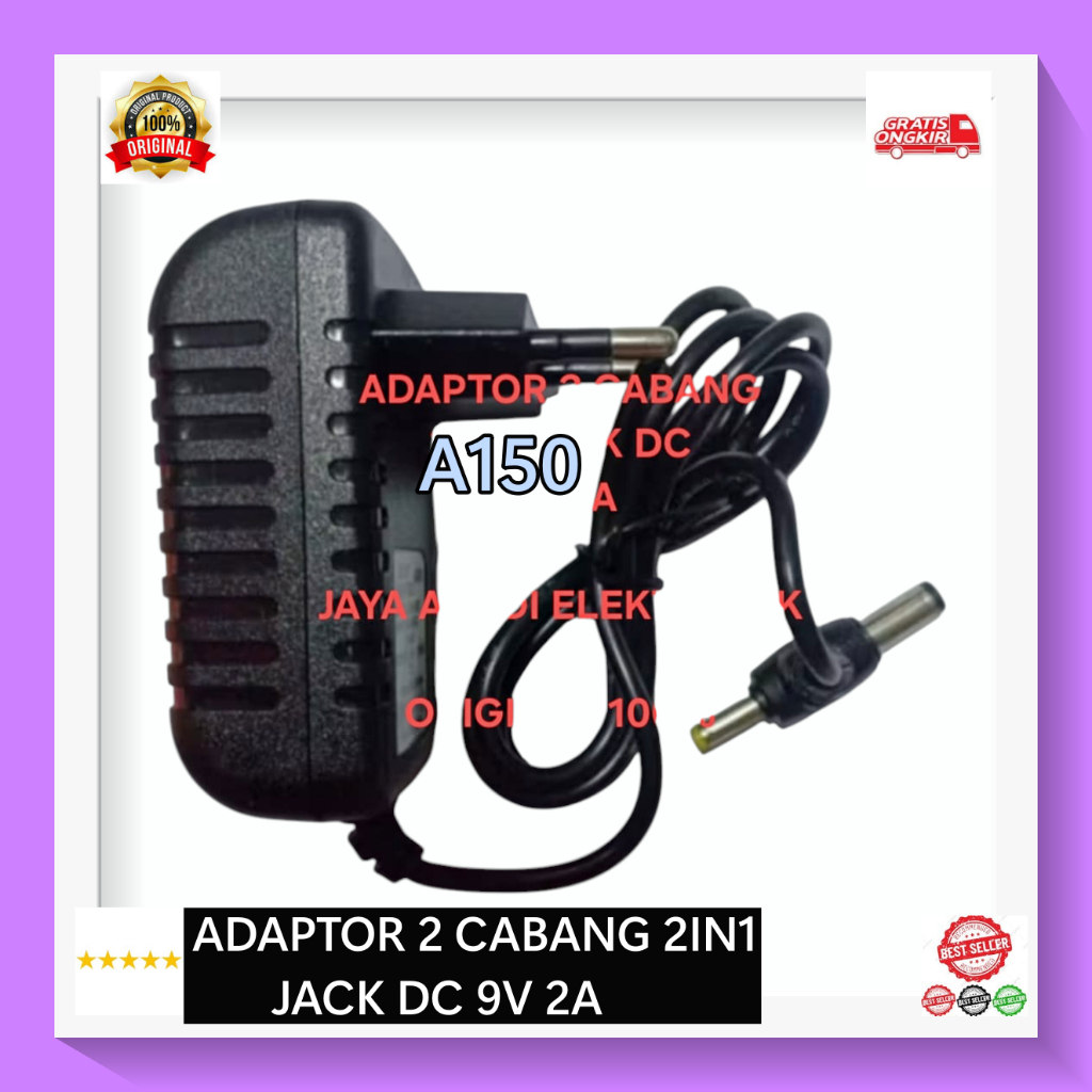 A150 2 BRANCH T ADAPTER 2IN1 JACK DC 9V 2A ORIGINAL 100% MULTI UNIVERSAL CHARGER TV POWER PORTABLE A