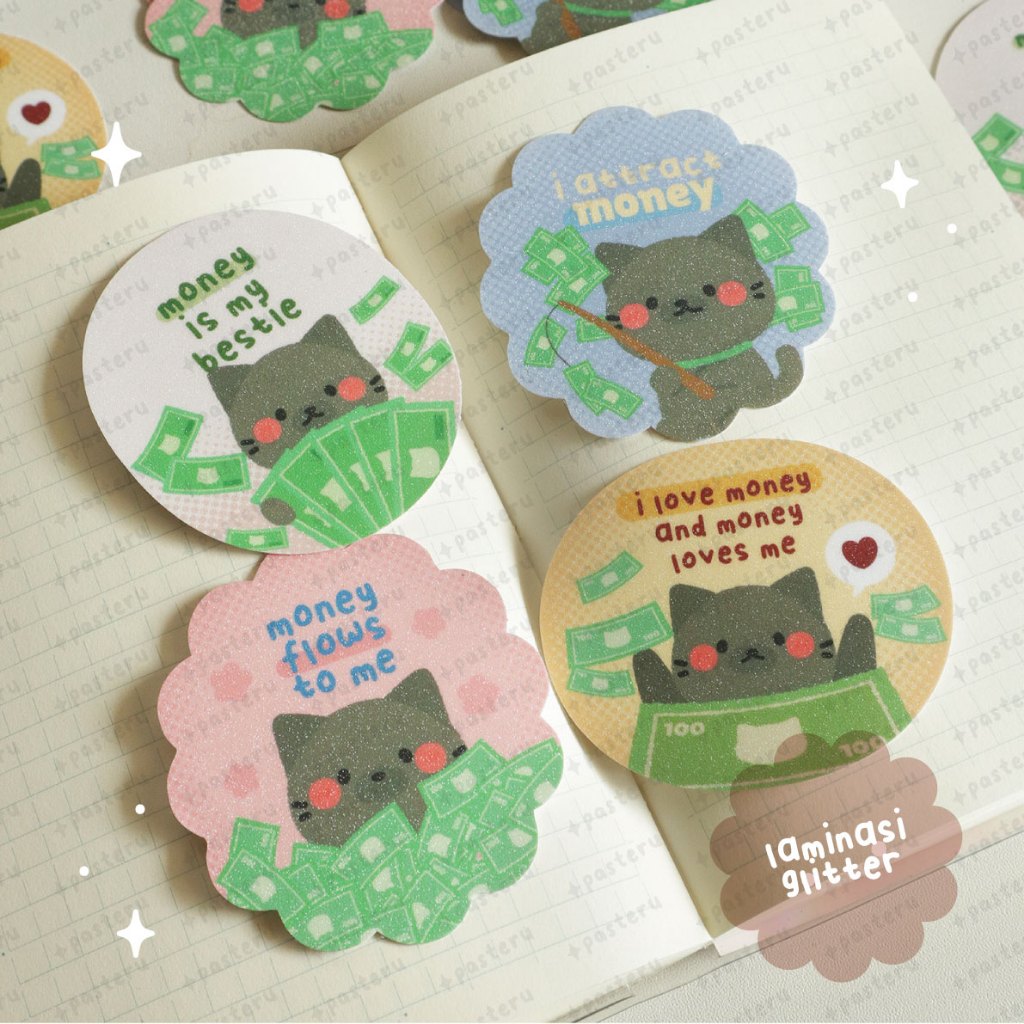 เร็วขึ้น Meowneyfasting Die Cut Sticker / Glitter Laminated Cat Quote Sticker