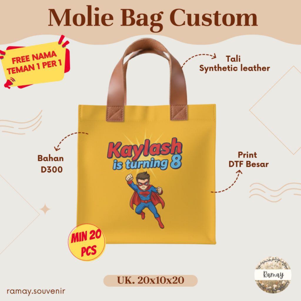 MOLIE BAG UK.23X10X23 BIRTHDAY BAG/GOODIE BAG/CUSTOM BAG/FREE NAME/BIRTHDAY SOUVENIR