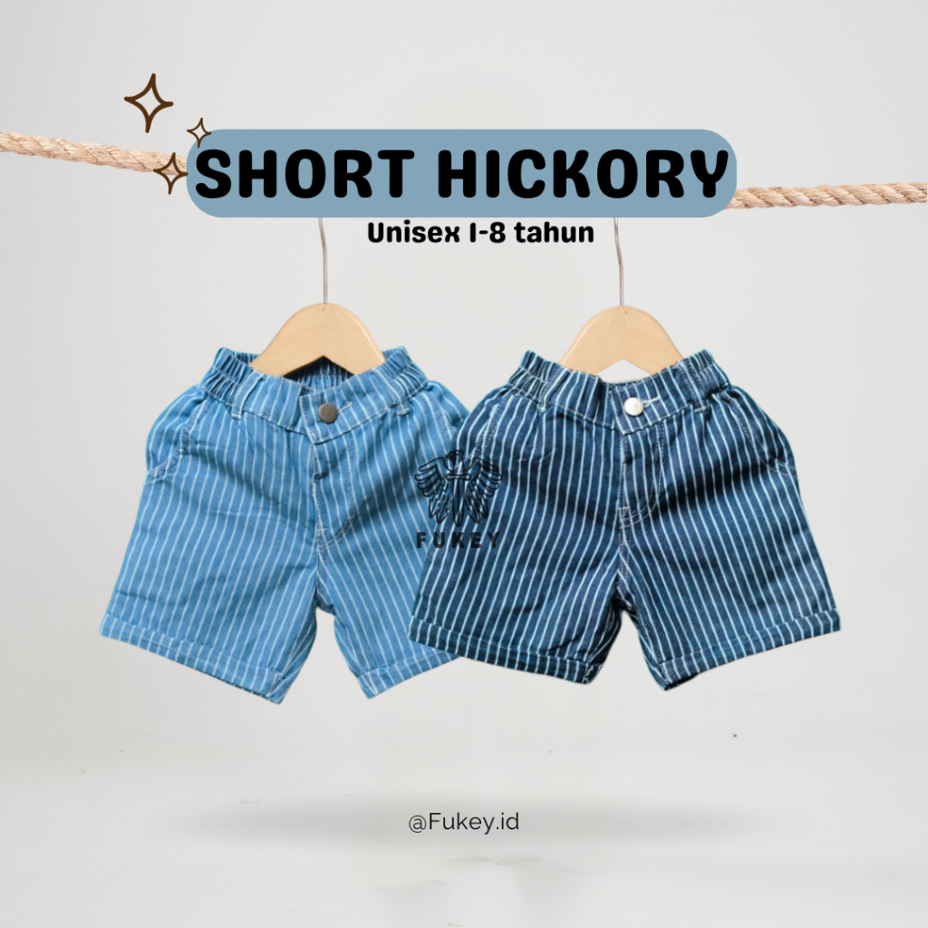 FUKEY สั้น Hickory เด็กอายุ 1-8 ปี I Unisex ชายหญิง Denim ลายกางเกงยีนส์กางเกงขาสั้น