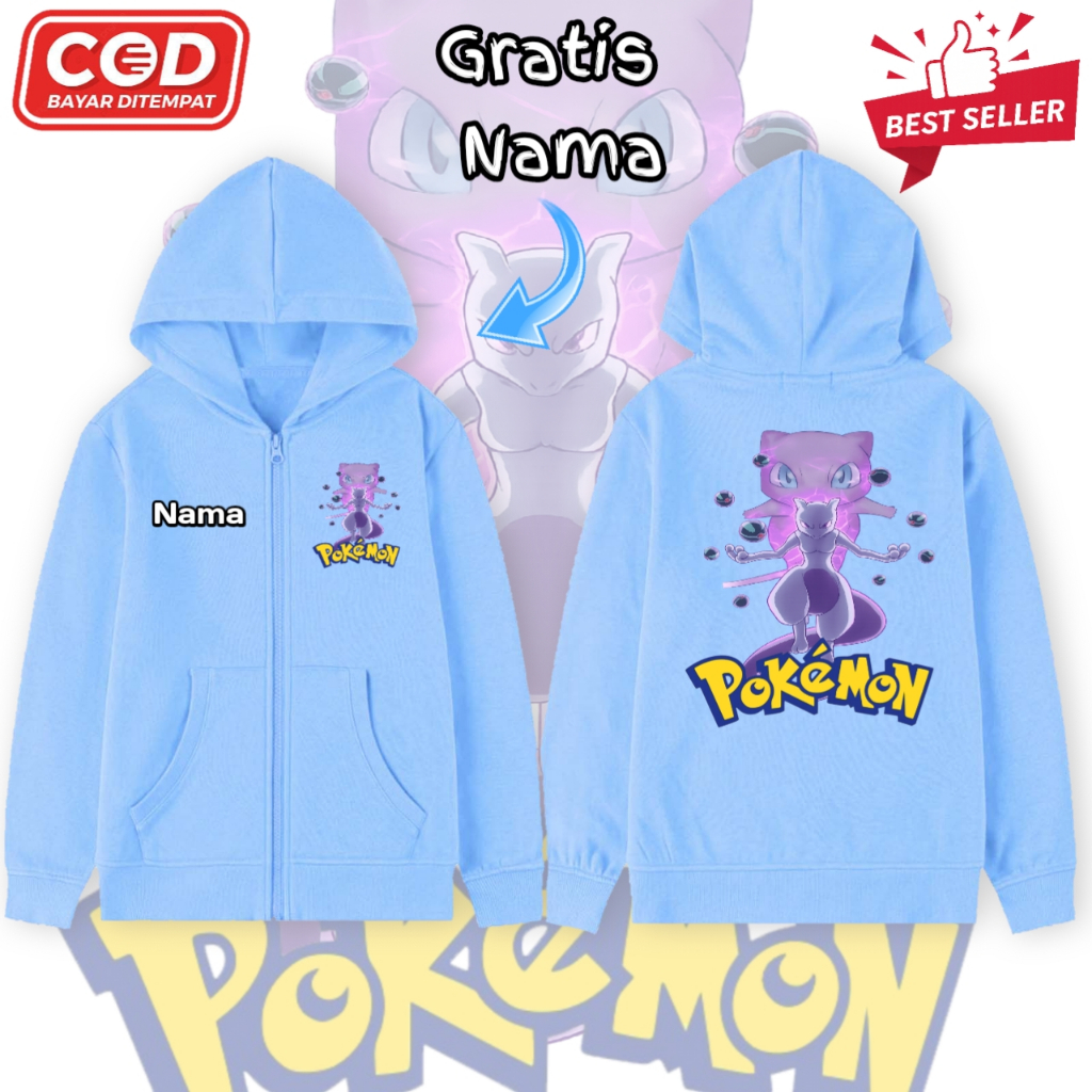 Pokemon Master Mewtwo Kids Zipper Hoodie / ล่าสุด Mewtwo Character Kids Zipper Jacket