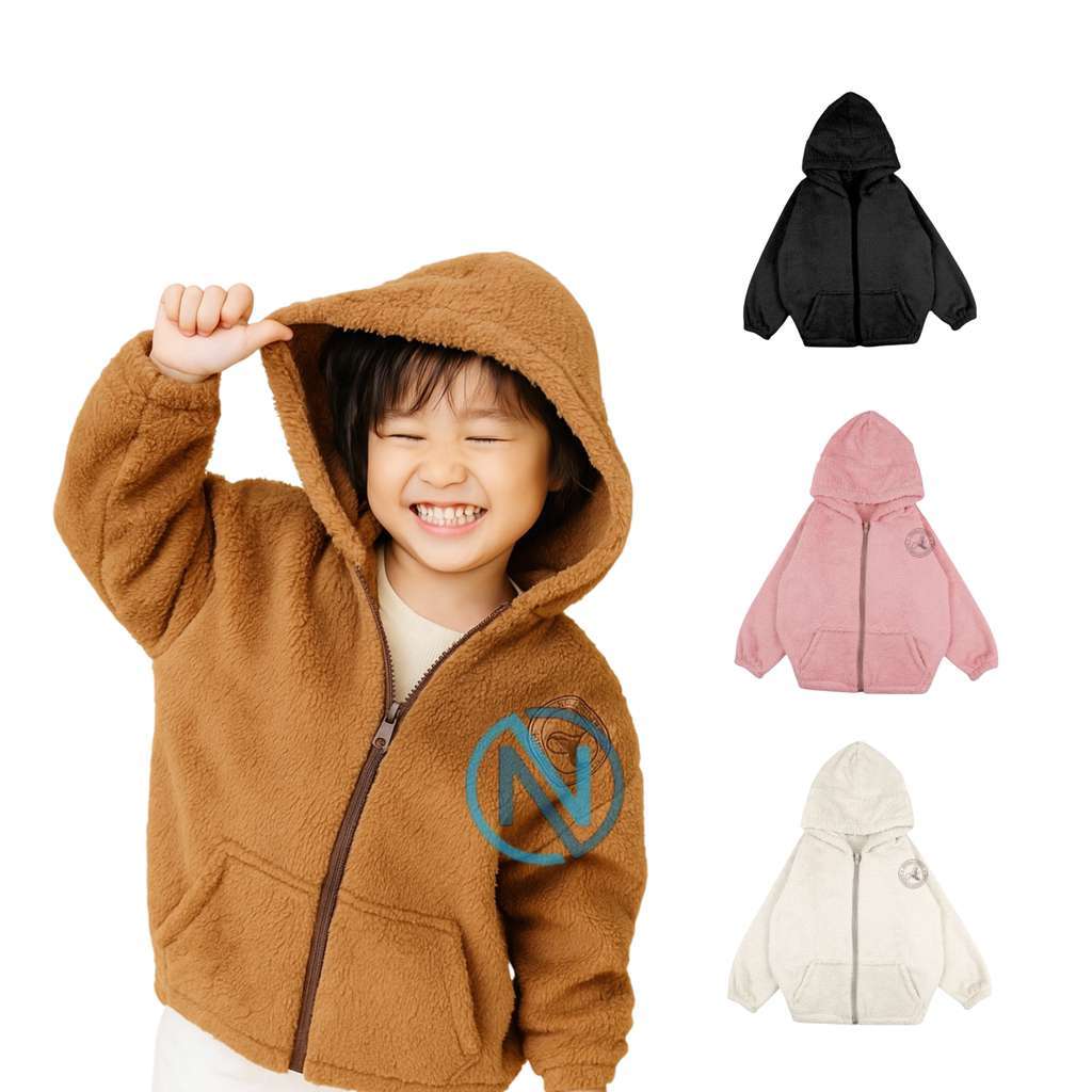 Unisex Kids Sherpa Fleece Jacket หมวกฤดูหนาวที่อบอุ่น / เด็ก Sherpa Jacket Beanie