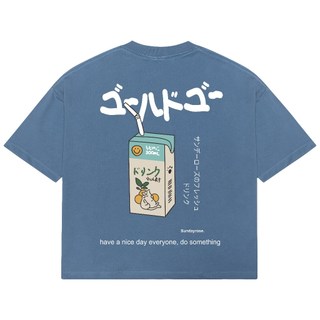 SUNDAYROSE T-Shirt Boxy Fit 20s Kaos Drink Steel Blue