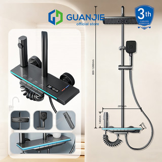 GUANJIE - shower kamar mandi satu set + keran shower + set shower bathtub stainless steel - set batang shower air panas dan dingin - paket mandi LED