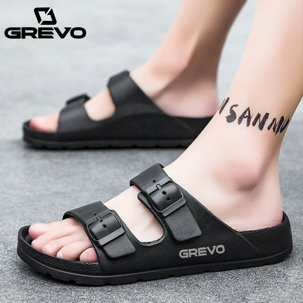GREVO รองเท้าแตะลําลองสําหรับบุรุษและสตรี รุ่นหัวเข็มขัดล่าสุด SOLID BRACK HYPER UNISEX COZY EVERY D