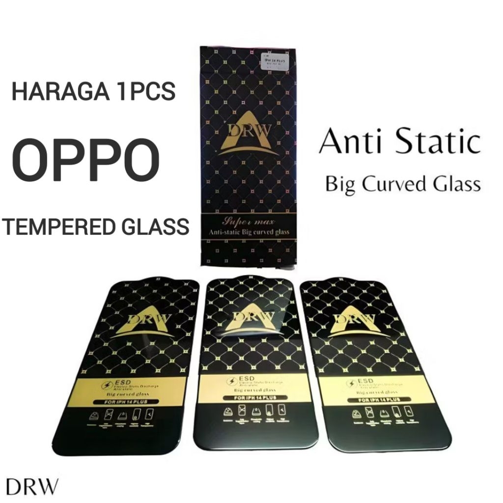 TEMPERED GLASS ANTI STATIC DRW FULL COVER TG STATIK DRW ANTI SCRATCH OPPO A1K OPPO A7 OPPO F1S OPPO 