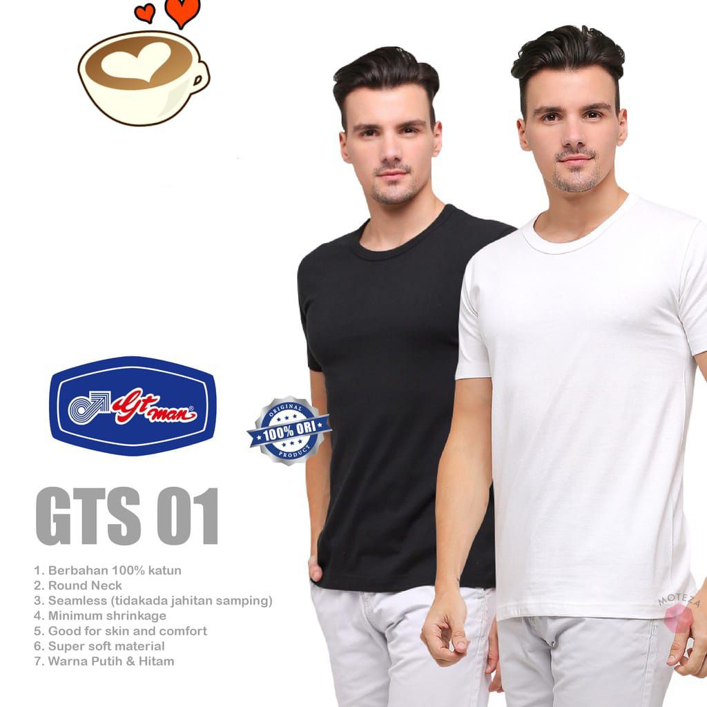 เสื้อยืดคอกลมผู้ชาย O คอ GT Man GTS01 GTS 01 - สีขาวสีดํา INDAH STORE CITY