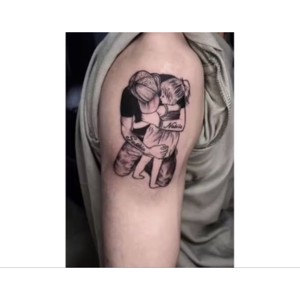 (SEMI PERMANENT) รอยสักชั่วคราว ZR 021 FATHER AND CHILD ขนาด 12x9 สติ๊กเกอร์รอยสักชั่วคราวติดทนนาน