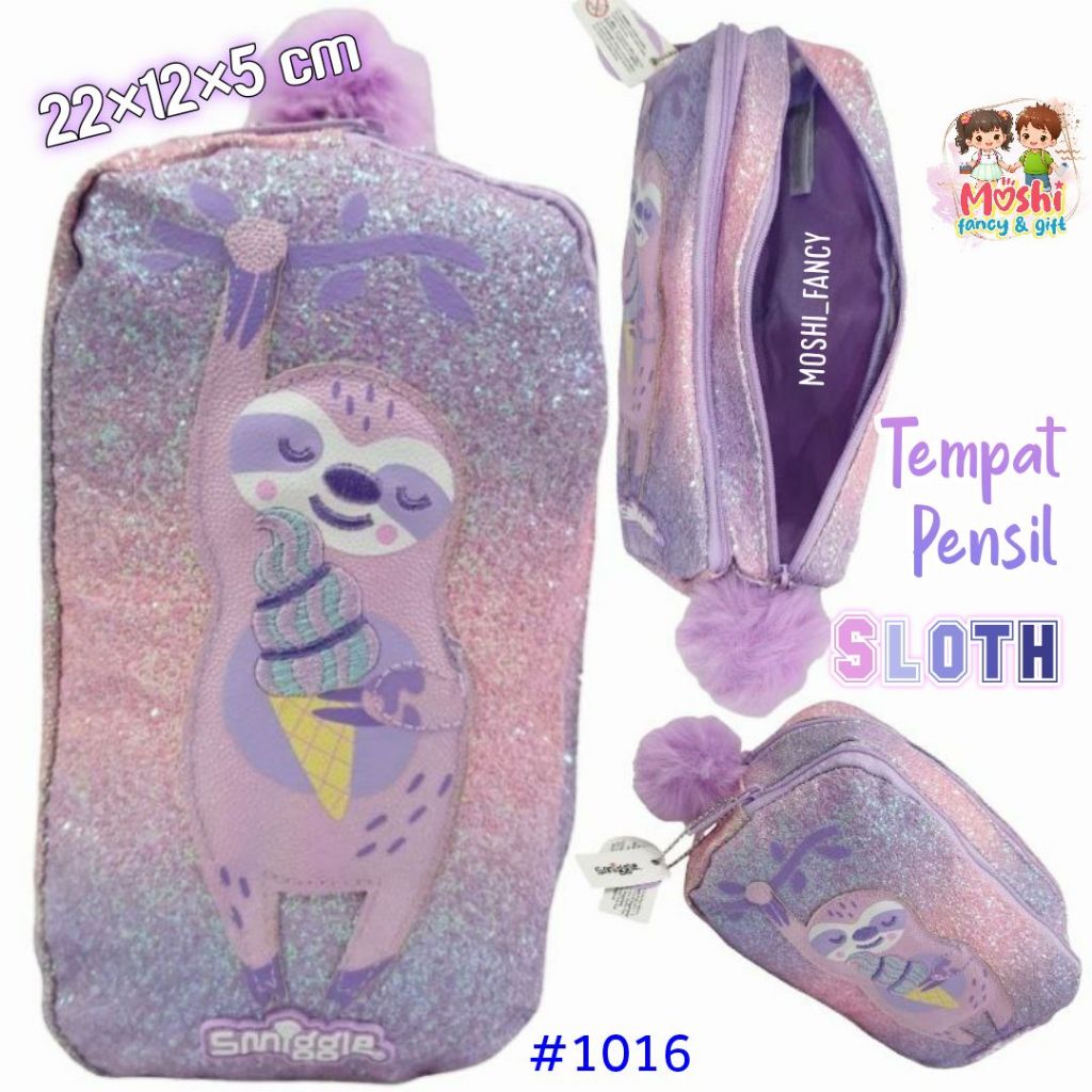 กล่องดินสอสีม่วง Sloth / กล่องดินสอ Sloth / เคสเครื่องเขียนสีม่วง Sloth สําหรับเด็กผู้หญิง