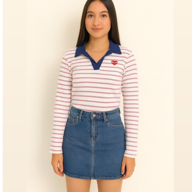 CROP TOP STRIPE POLO CROP STRIPE POLO KNIT STRIPE ผู้หญิง TOP STRIPE