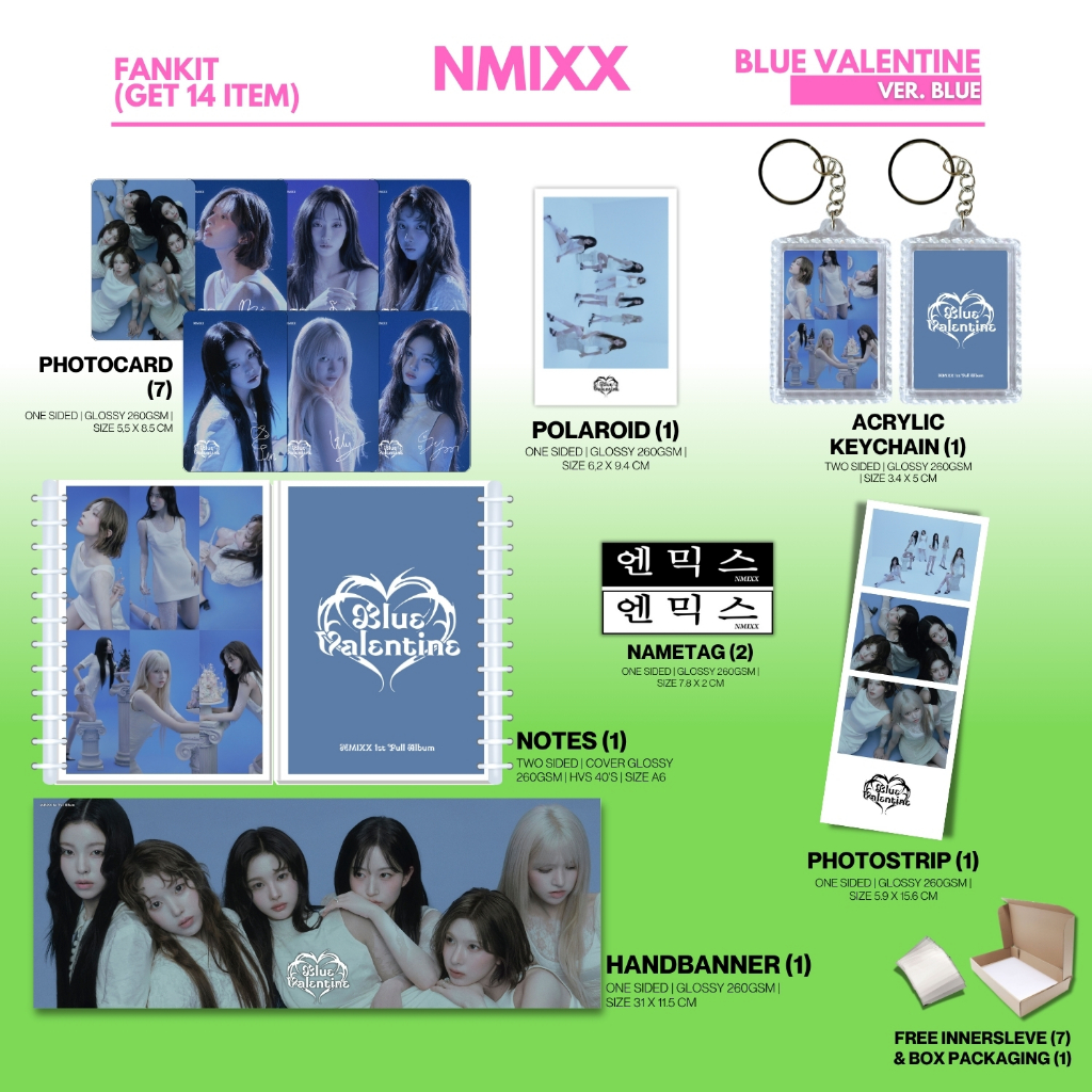 HOLOGRAM FANKIT NMIXX BLUE VALENTINE 14 รายการ KPOP IDOL UNOFFICIAL HAEWON LILY SULLYOON JIWOO KYUJI