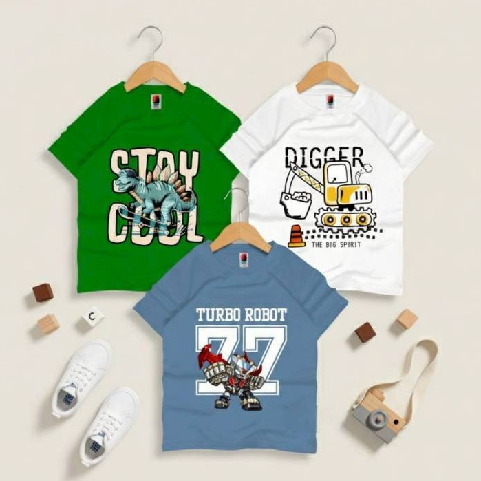 KATUN Ozil Apparel Budling 3 เสื้อยืดเด็กชาย Premium Cotton Cool Kakter Robot Tyrex