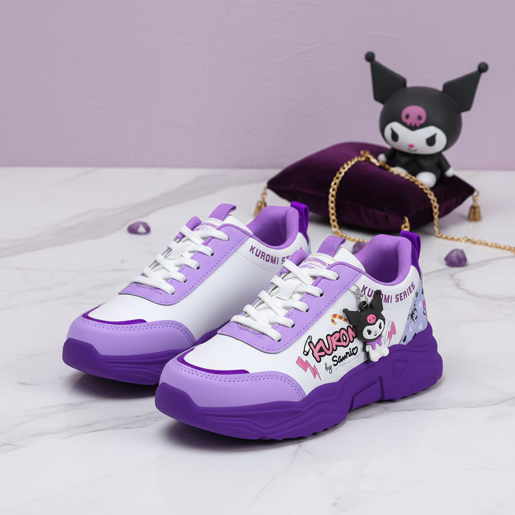 รองเท้าเด็กผู้หญิงก่อนวัยเรียน อนุบาล ประถม คุณภาพนําเข้า ตัวละคร viral KUROMI ล่าสุด motif - รูปที่ 4