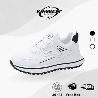 Kingbest "FREE BOX" (Size 36 - 42) Yunha Sepatu Sneakers Fullblack Wanita Fashion Kasual Trendy 9006
