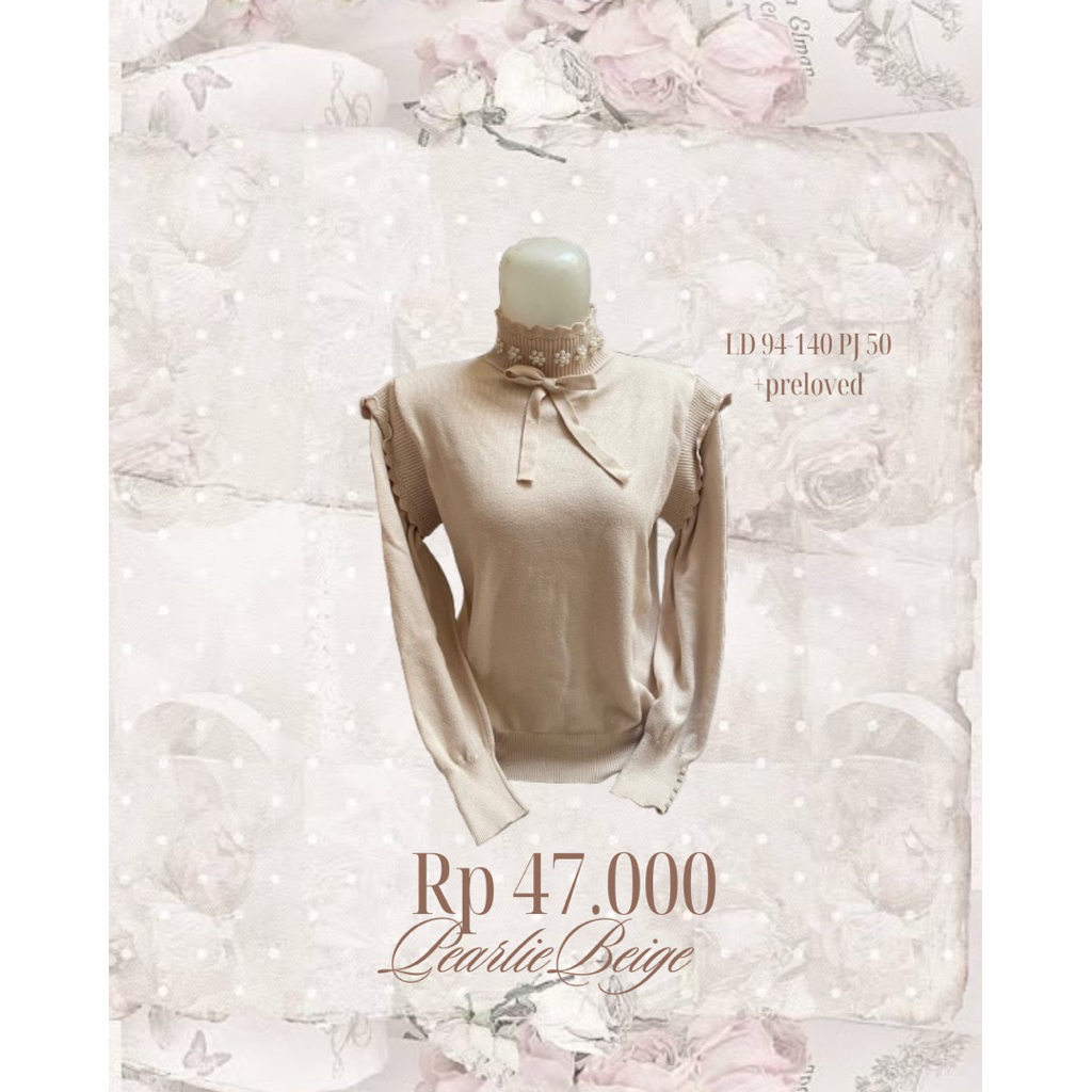 เสื้อสเวตเตอร์สีเบจ Pearlie | Vintage sho monukei coquet cotage igari hisekaji shoujo vintage