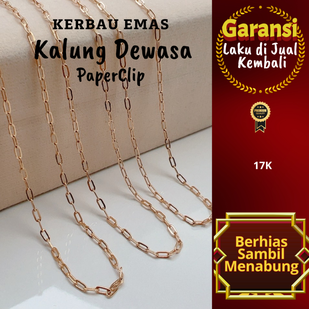 Gold Buffalo สร้อยคอผู้ใหญ่ธรรมดา Paperclip Chain 17K ขนาดสี 43.5-44cm