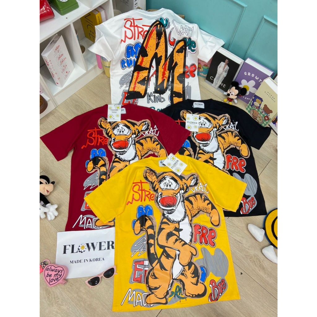 FL-204 เสื้อยืด TIGER OVERSIZE นําเข้า BANGKOK BKK BRAND FLOWER