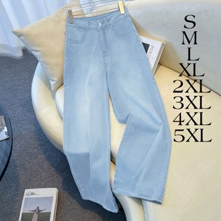 Veegirl  Celana Jeans Wanita High Waist Lebar Panjang Korean Style Warna Biru Muda Modis Santai Kasual