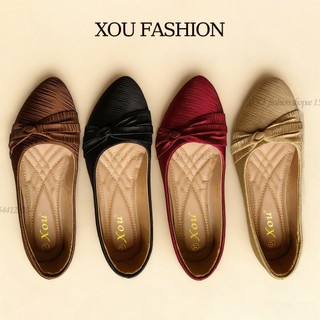 XOU FASHION Flatshoes Wanita Cantik Sepatu Kerja Elegan Hak 1cm