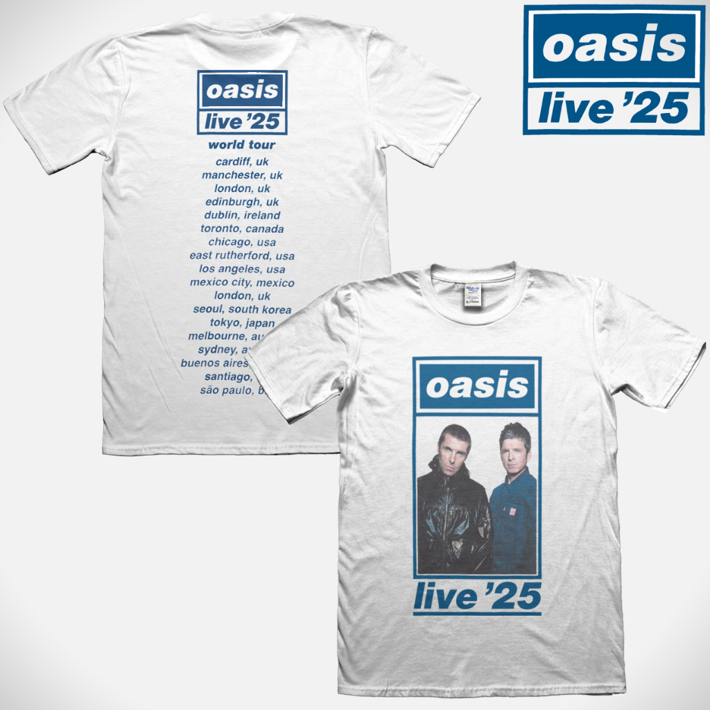 เสื้อยืดวง Magnite Oasis - เสื้อยืด World Tour Live 25 สีขาว | เสื้อยืดเพลง | เสื้อยืดวง | เสื้อยืดพรีเมี่ยม