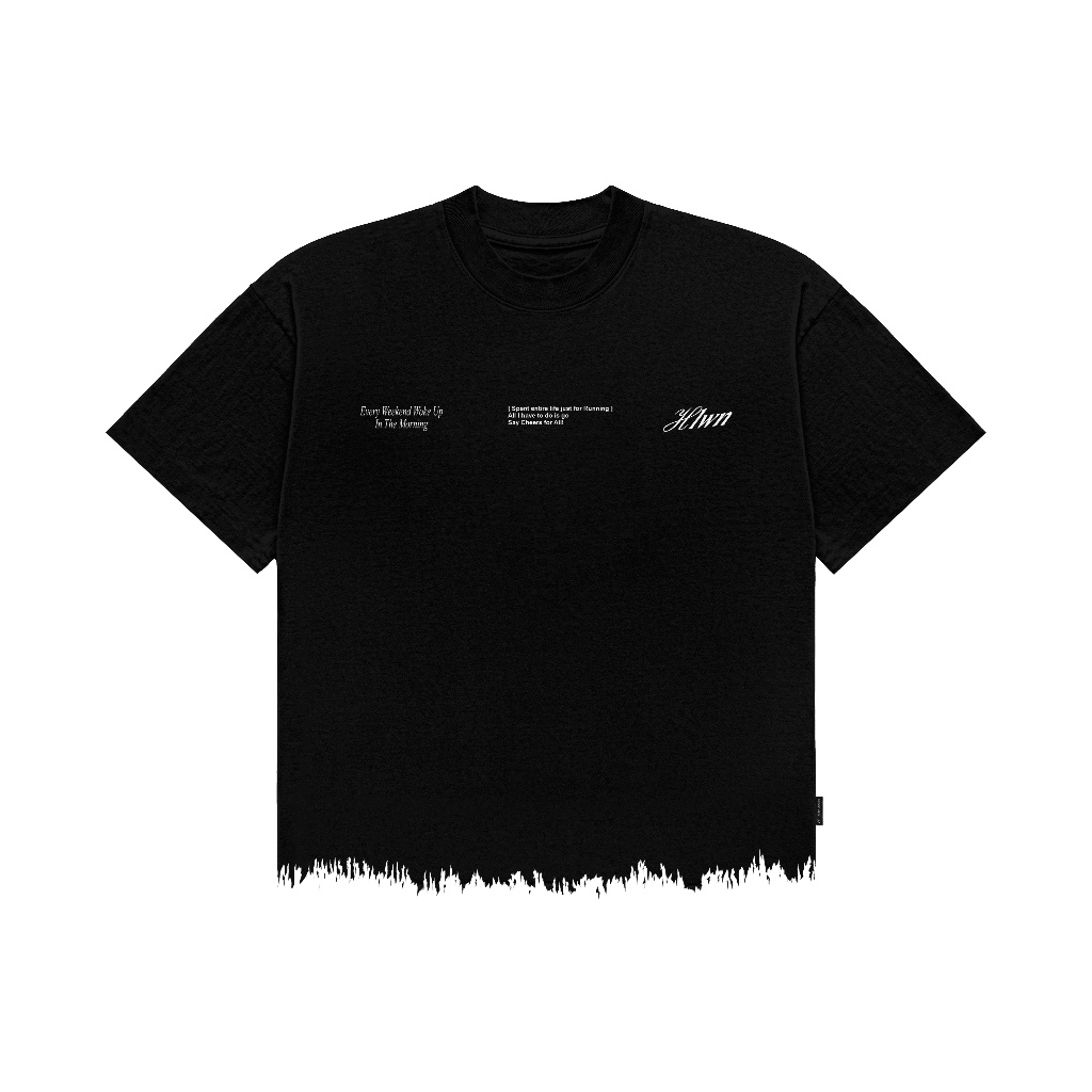 HLWN Running Unisex Fringe Boxy Tee สีดํา - Ripple
