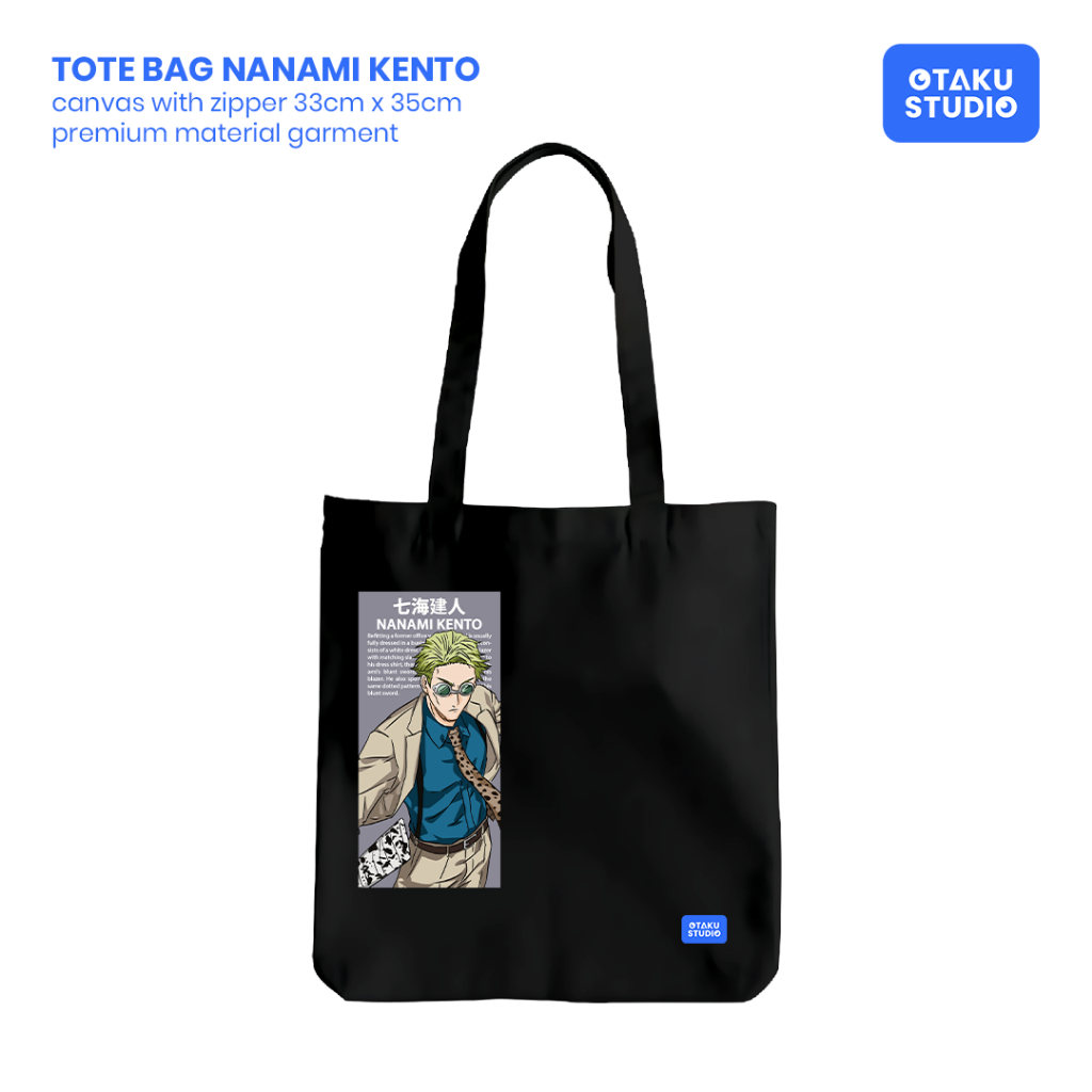 Otaku Studio - Jujutsu Kaisen Nanami Kento Anime Canvas Tote bag 33cm x 35cm ซิปสีดํา