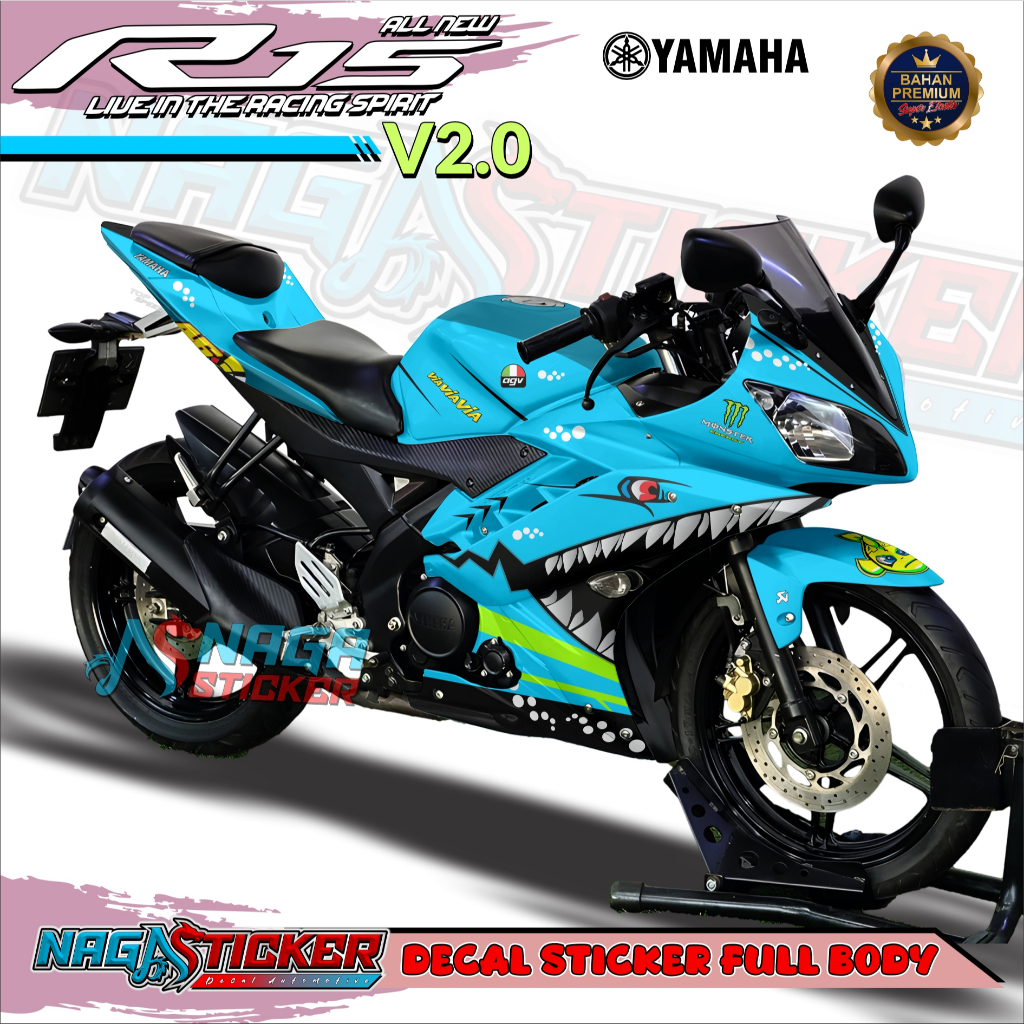 YAMAHA R15 V2.0 Full Body Motorcycle DECAL Sticker Shark Motif รหัส R1V2-02 DESIGN สามารถปรับแต่งได้