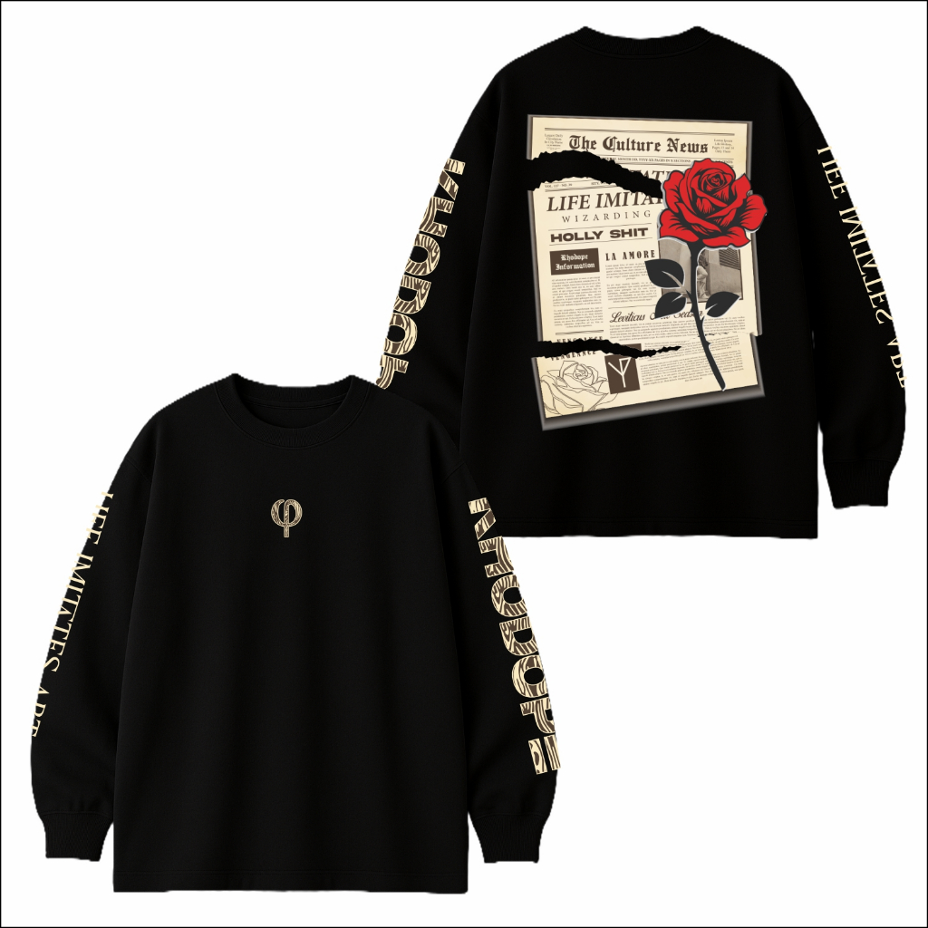 RHODOPE เสื้อยืดแขนยาวผู้ชาย Art Zine, ผ้าฝ้ายหวี 24 วินาที, การพิมพ์หน้าจอ Plastisol พรีเมี่ยม