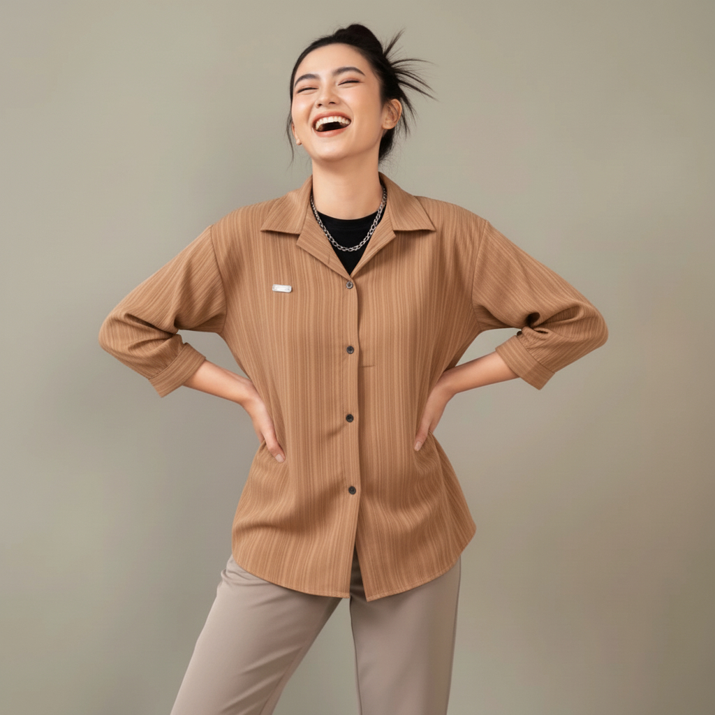 KEMEJA Womens Oversize Plain Luna Loose Shirt Basic Lady Crush Jumbo Fashion Top