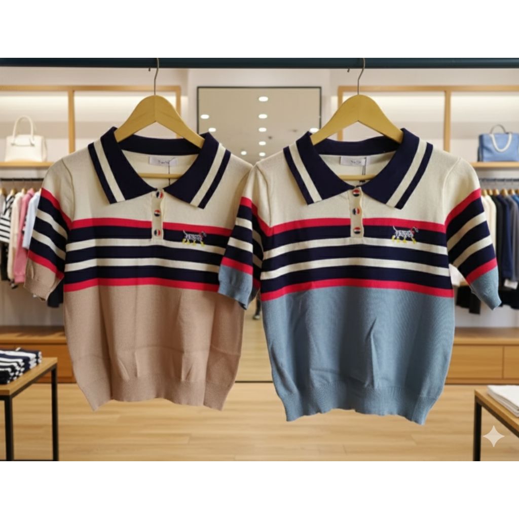 KATUN TOPPING COLLECTION - ผู้หญิง COTTON KNIT TOP WITH STRIPE LINES สําหรับ PUPPY DOGGY DALMATION B