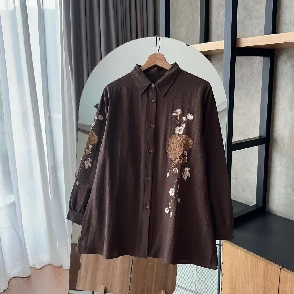LAURYN BLOUSE EMBROIDERED FLOWER LINEN RAMI