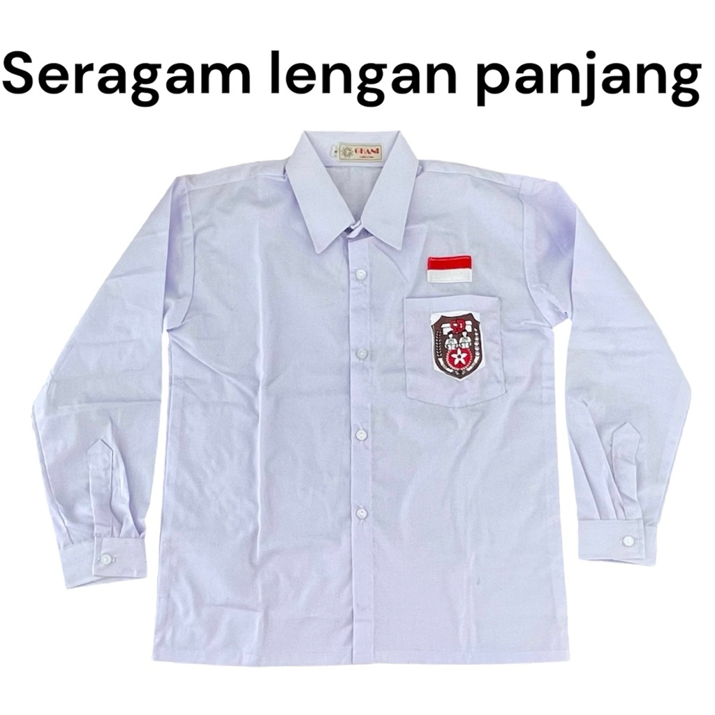MERAH KATUN ชุดนักเรียนประถมแขนยาวด้านบนสีขาว + โลโก้โรงเรียนประถมศึกษา + ธงสีแดงและสีขาว / วัสดุผ้าฝ้ายนุ่ม