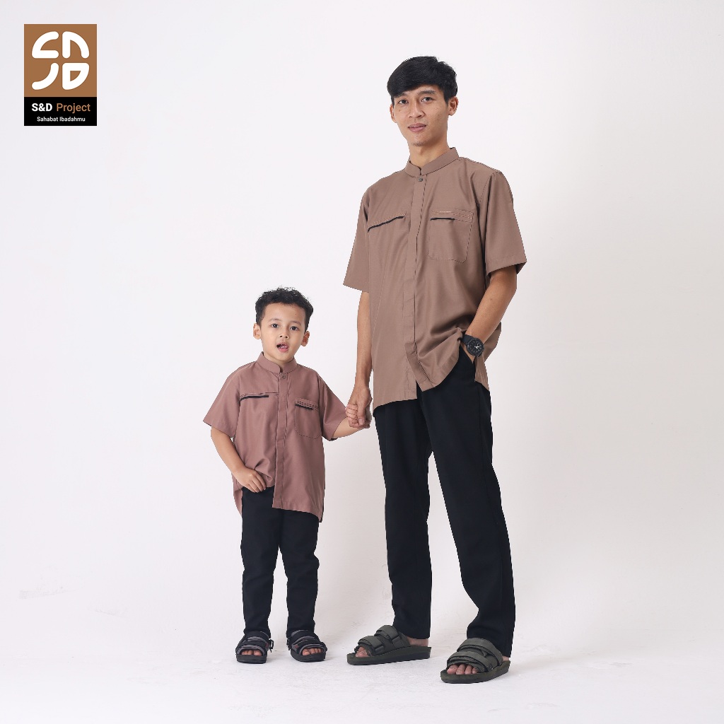 S&D PROJECT Koko มุสลิม Hayyan เด็ก Toyobo สีน้ําตาล M-XL Sarimbit พ่อและลูกชายแขนสั้น