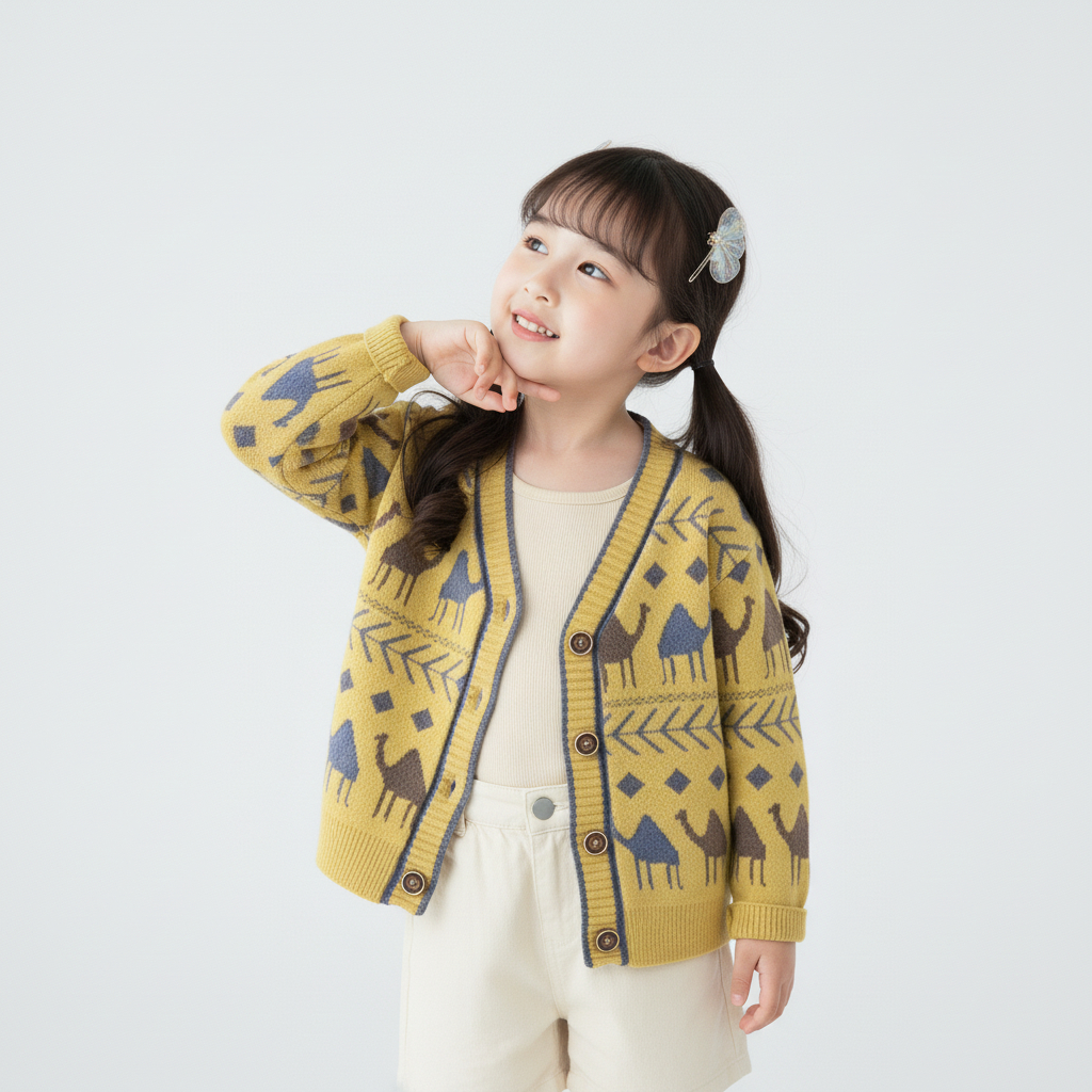 KALILA - CAMEL KIDS CARDY เสื้อคลุมตัวนอกแบบถักสําหรับเด็กหญิงและเด็กชาย PREMIUM CAMEL KIDS