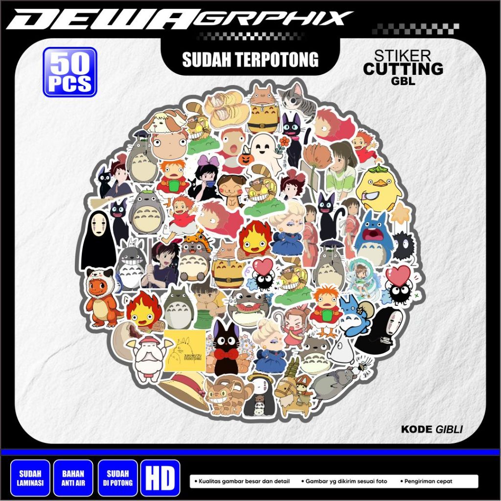 50 ชิ้นการ์ตูน Gibli Gemoy สติกเกอร์ตัดกันน้ํา (GBL)