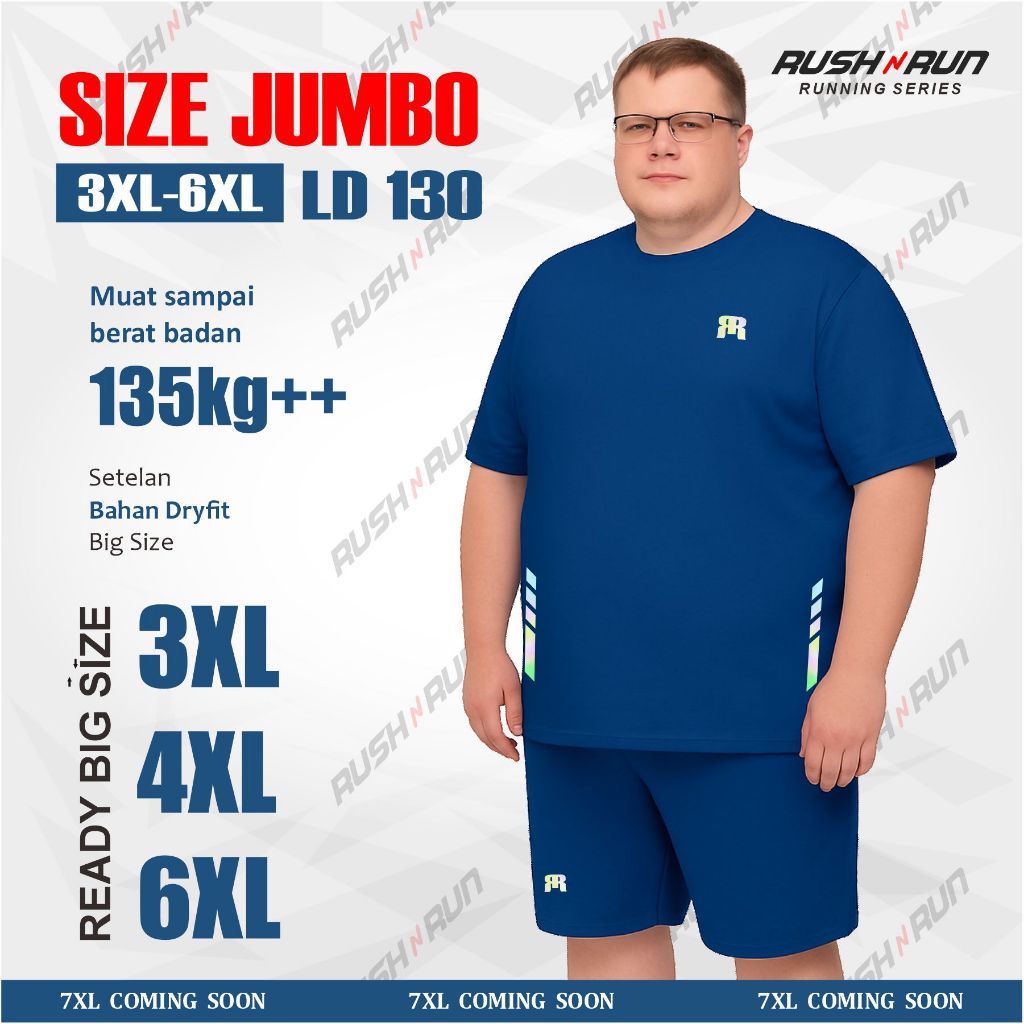 ชุดกีฬาจัมโบ้ขนาดใหญ่สําหรับผู้ชาย Rush N Run Dryfit Sport Running 4XL 6XL