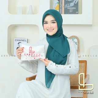 EMERALD GREEN-BLUE & MOHOGANY-Labela.Hijab kerudung Segiempat Polycotton Premium Bonus Ikat Rambut