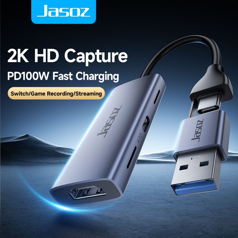 Jasoz Video Capture การ์ด HDMI USB 3.0 Type C พร้อม PD 100W Fast Charge Gaming Capture