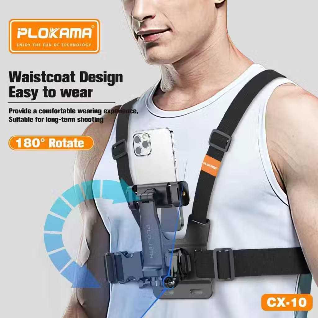 PLOKAMA CX10 สายรัดหน้าอก Handphone Mount กล้อง Body Belt Holder HP Clip Clamp 360 Go Pro CAM