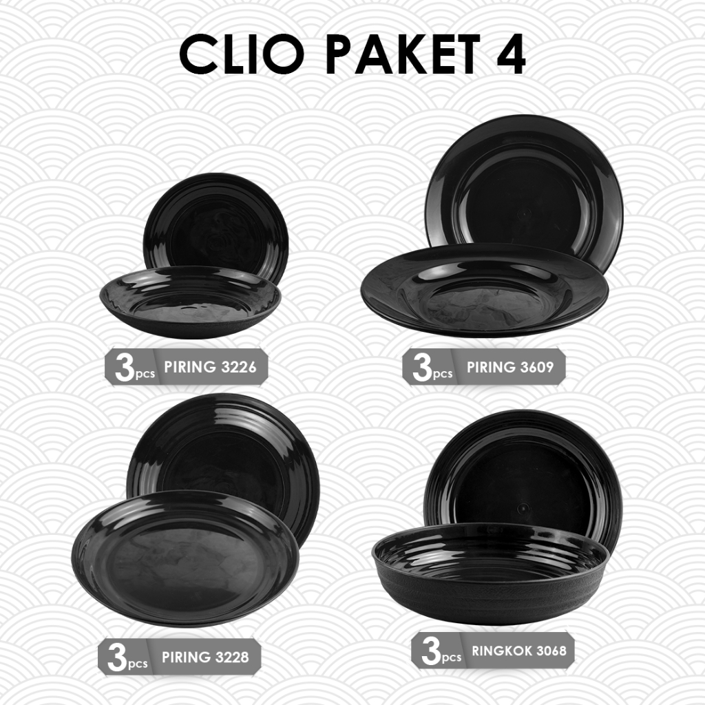 CLIO PACKAGE 4 / CLIO PLATES SET VARIOUS SIZES CONTAINING 12 PCS FOOD GRADE FLAT PLATES FREE
