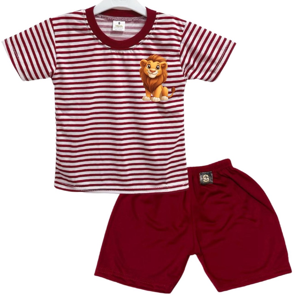3S YEYA - CHILDRENS FASHION STRIPE SHORT SET DTF เสื้อยืด L0G0 LION/ANIMAL