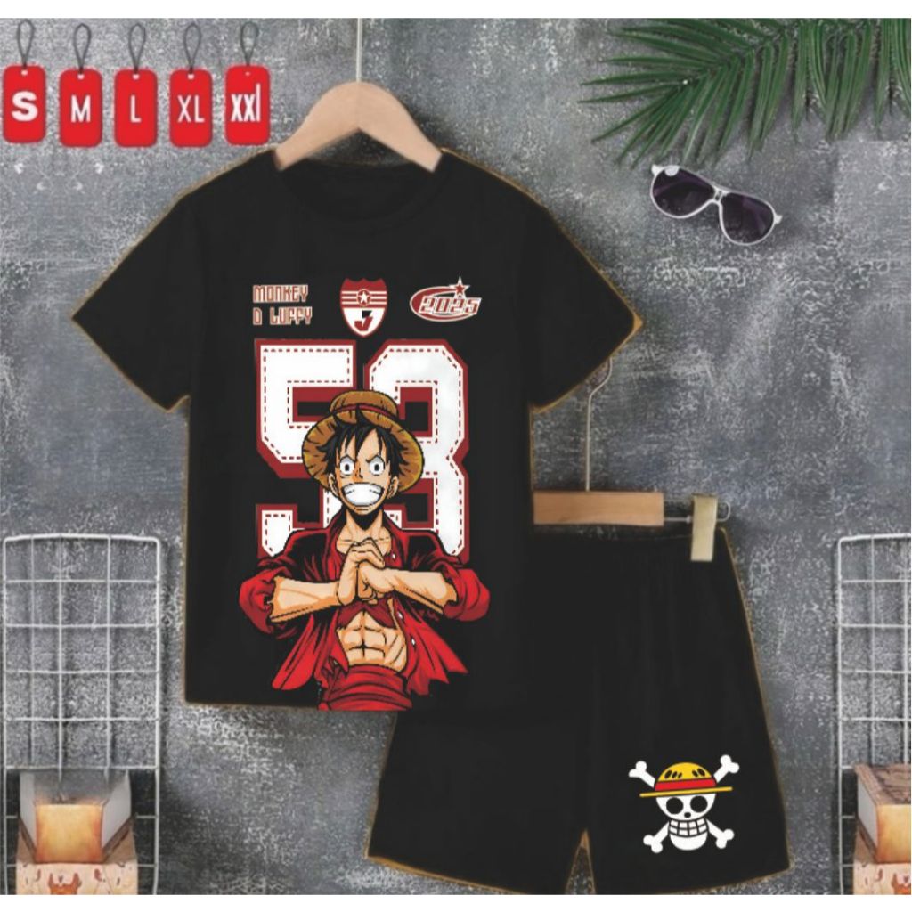LUFFY ANIME BASEBALL MOTIF CHILDRENS ชุดเสื้อยืด / LUFFY BASEBALL ชุดเสื้อยืดสไตล์เกาหลี AGES 2-9 ปี
