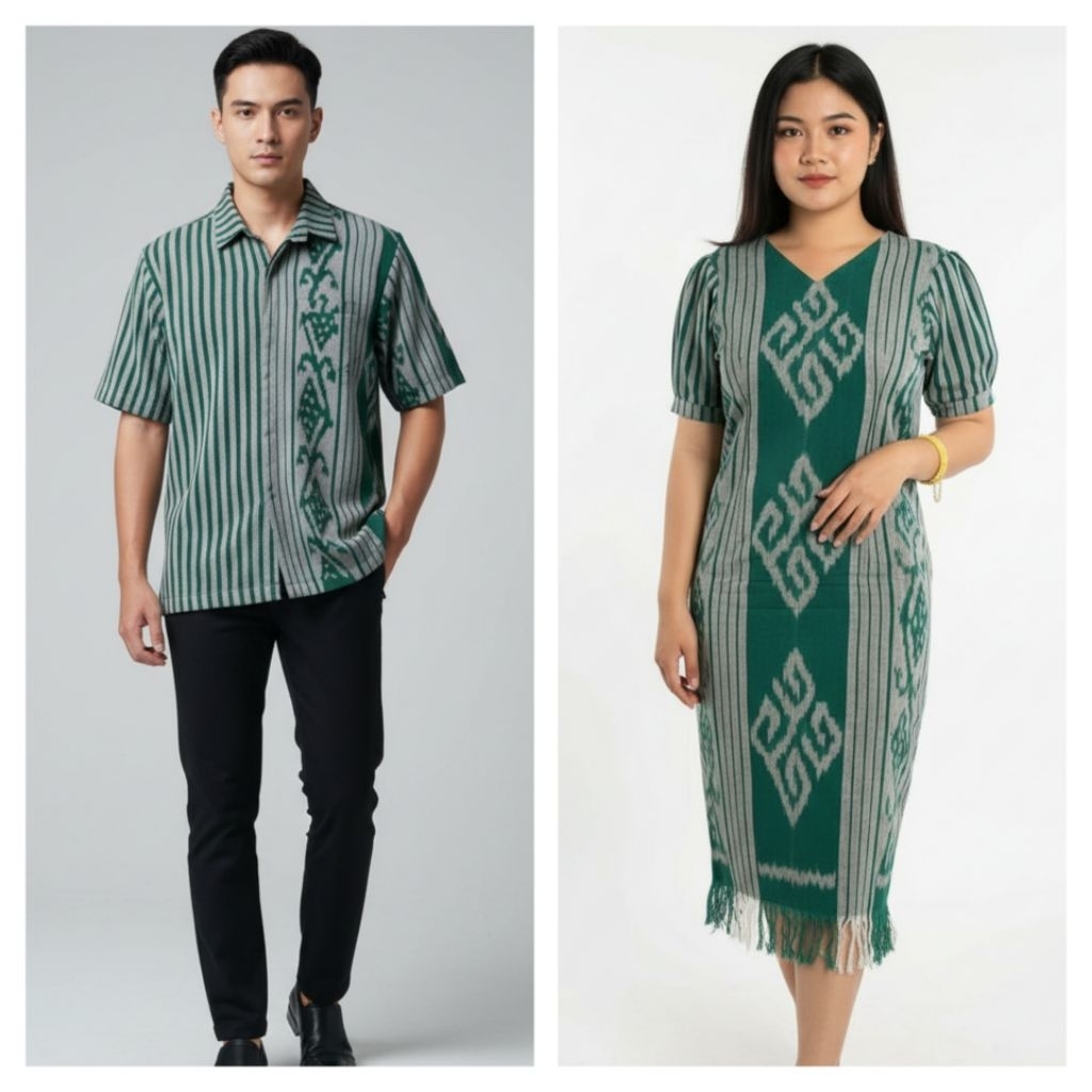 HIJAU KEMEJA TOSCA GREEN WOVEN COUPLE CLOTHES - WOVEN DRESS - WOVEN SHIRT - ORIGINAL JEPARA WOVEN