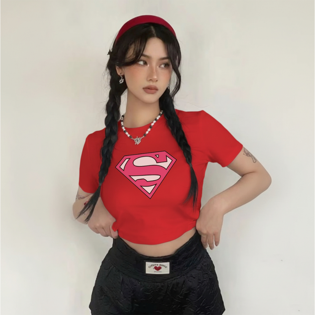 Superman Croptop T-Shirt Womens Top Crop Tee สไตล์เกาหลี