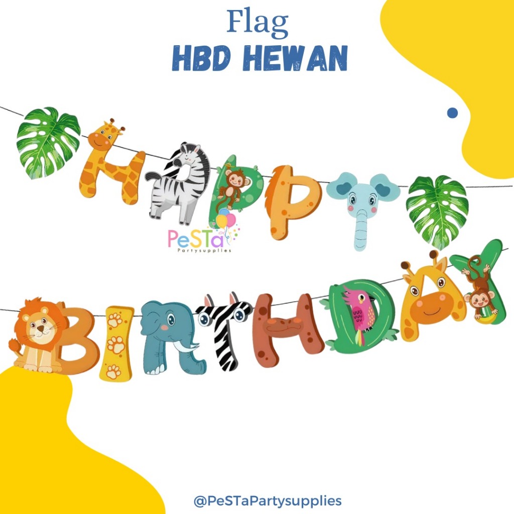 ธงตอมติ้ง/สัตว์ Banner HBD/สัตว์ธง HBD_PeStaPartyupplies
